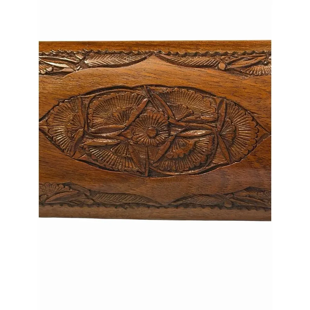 Vintage HAND CARVED Knife & Fork Carving Set Wood & Brass Sheath India 3707-66